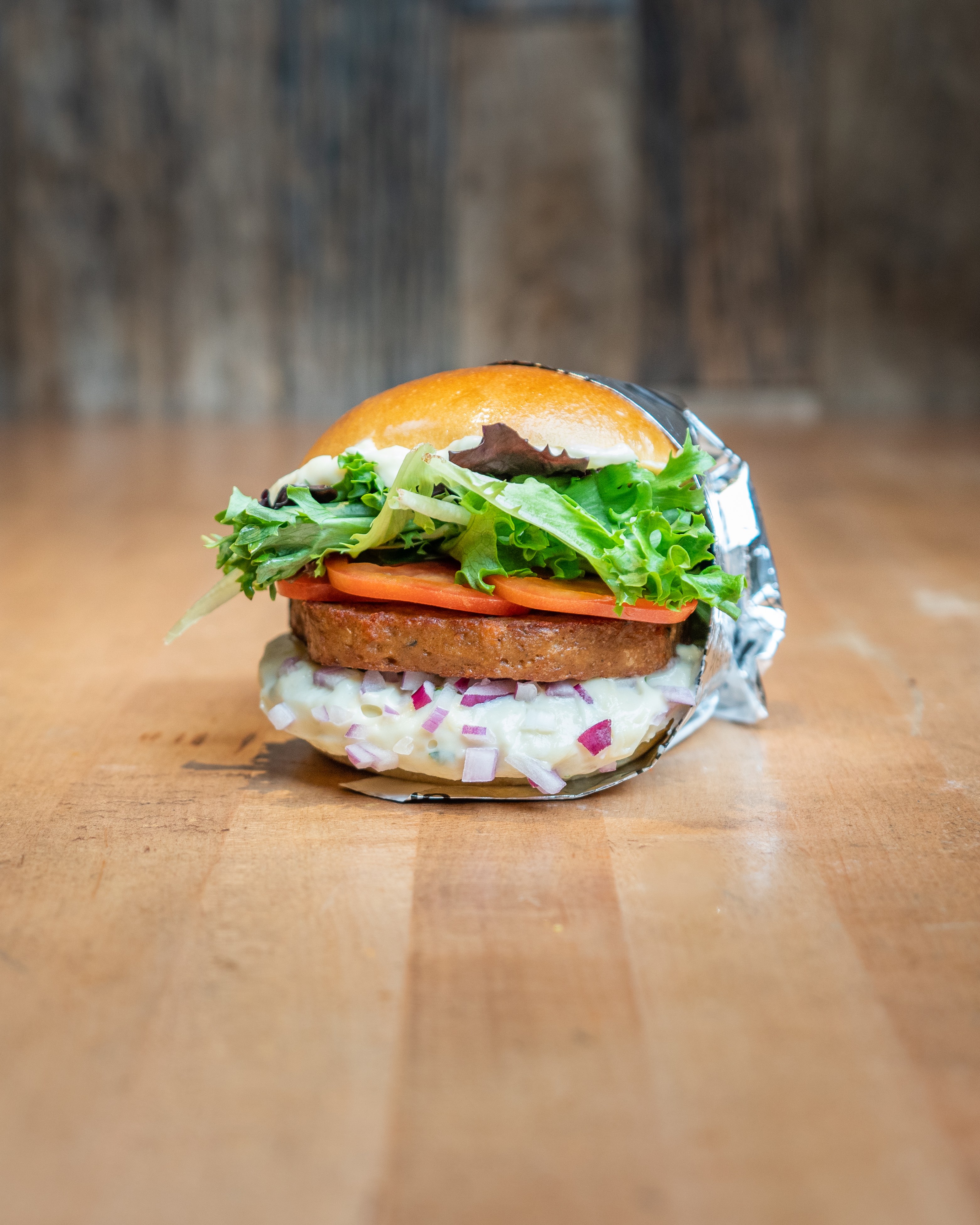 Vegetarian Burger - Soy-based patty on an Ace Bakery brioche bun with ...